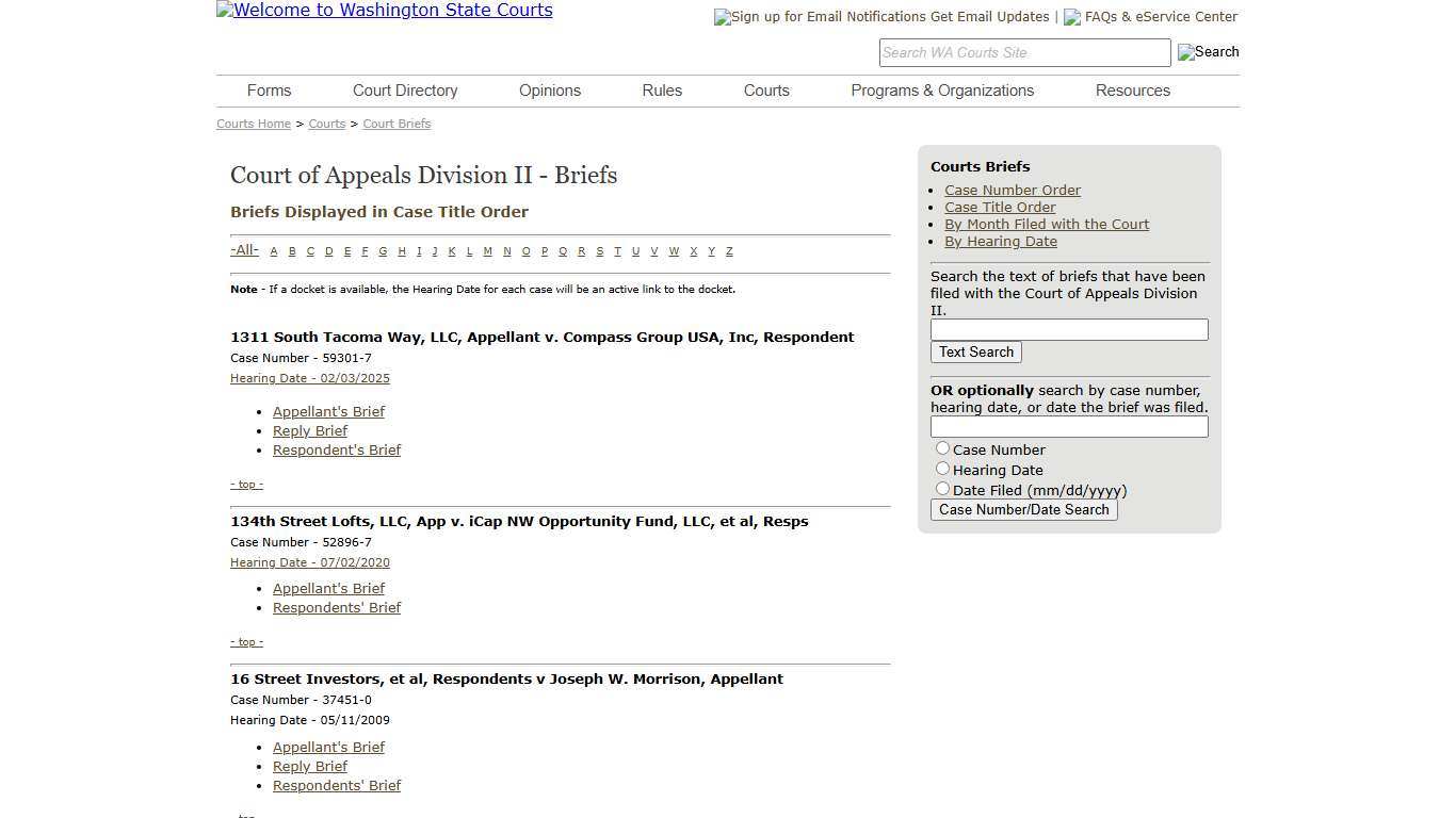 Washington State Courts - Appellate Court Briefs